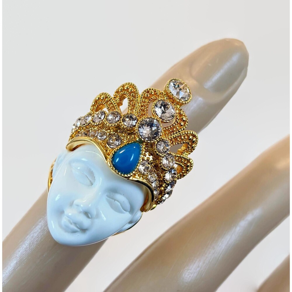Goddess Ring, Costume, Gold Tone, Queen, Crystal, Faux Turquoise, Size 5